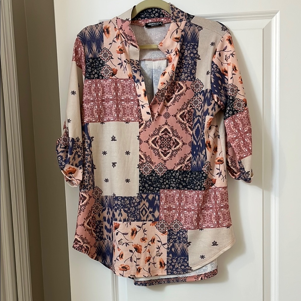 Patchwork Print Women's Top